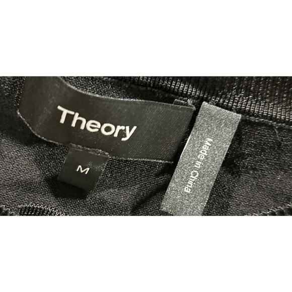 Women’s THEORY Black Button Up Silk Front Cardigan Sweater Sizer M *C6 - Picture 3 of 4